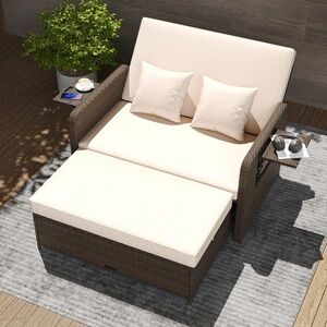 2-piece Reclining Outdoor Patio Daybed Set With Cushions For Porch, Garden, Yard